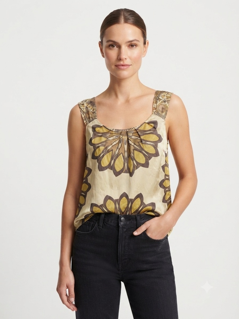 Vince 100% Silk Geometric Print Sleeveless Tank Top Size Small